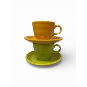 Set Of (2) Homer Laughlin Fiestaware Tea Coffee Cups & Saucers Sets Fiesta E5